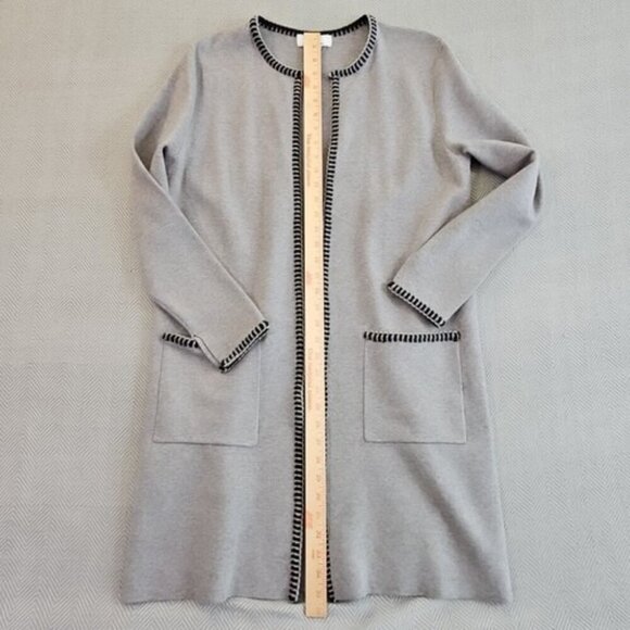Magaschoni Long Line Open Front Gray Knit Cardigan Sweater Pockets Size Medium - Picture 9 of 11